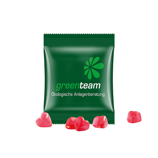 Minitüte,15 g, kompostierbare Folie weiß, Trolli Fruchtgummi Herz rot