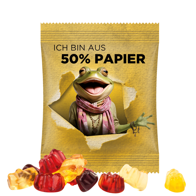 Minitüte,10 g, Papierfolie weiß, Trolli Fruchtgummibären, 30% Fruchtsaftqualität