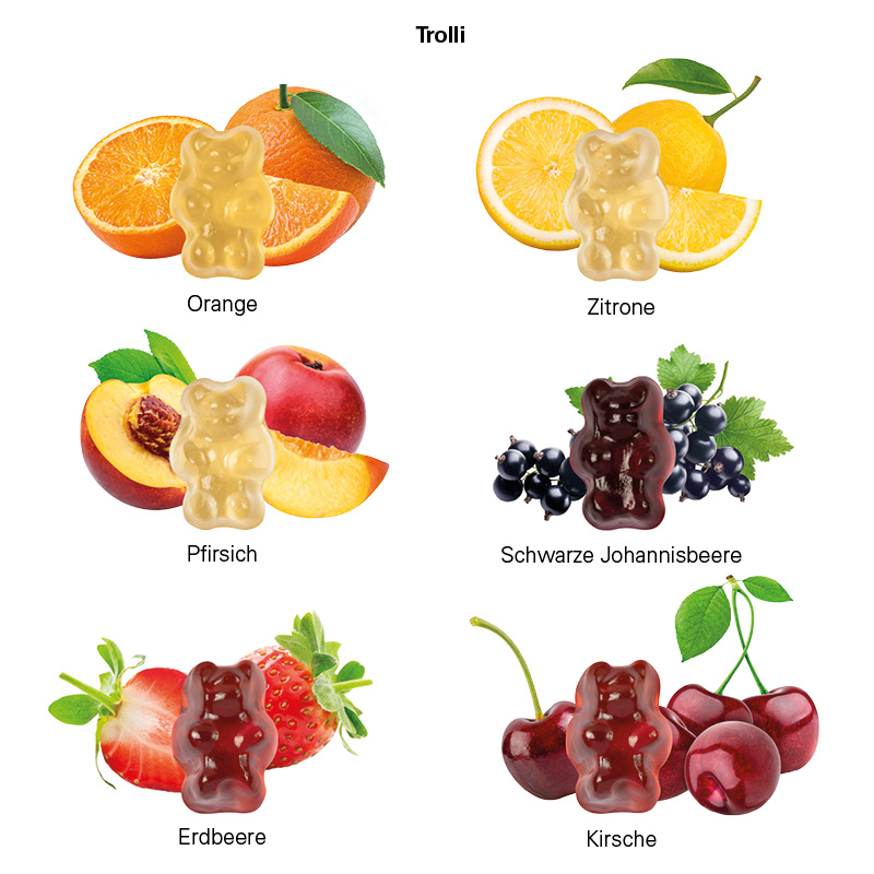 Minitüte,10 g, Papierfolie weiß, Trolli Fruchtgummibären, 30% Fruchtsaftqualität