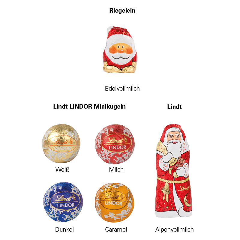 Standbodenbox, Lindt Minikugeln und Weihnachtsmann