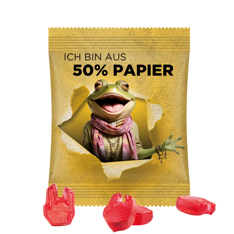 Minitüte Sonderform, 15 g, Folie mit ca. 50% Papieranteil, weiß, Trolli Fruchtgummi