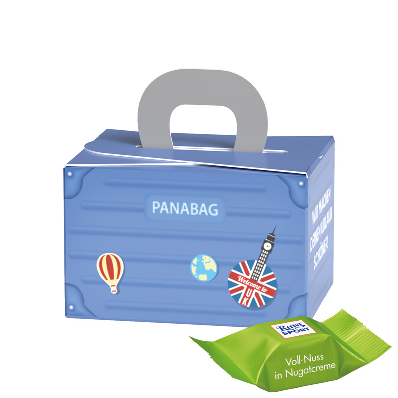 Geschenkbox Mini Koffer, Ritter SPORT Schokowürfel Vollnuss Nougatcreme