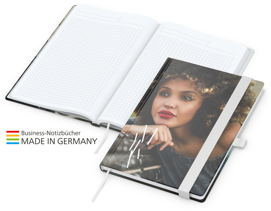 Notizbuch Match-Book White Bestseller A5 Cover-Star gloss-individuell, weiß