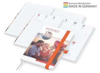 Buchkalender Match-Hybrid White Bestseller A5, Cover-Star gloss-individuell, orange