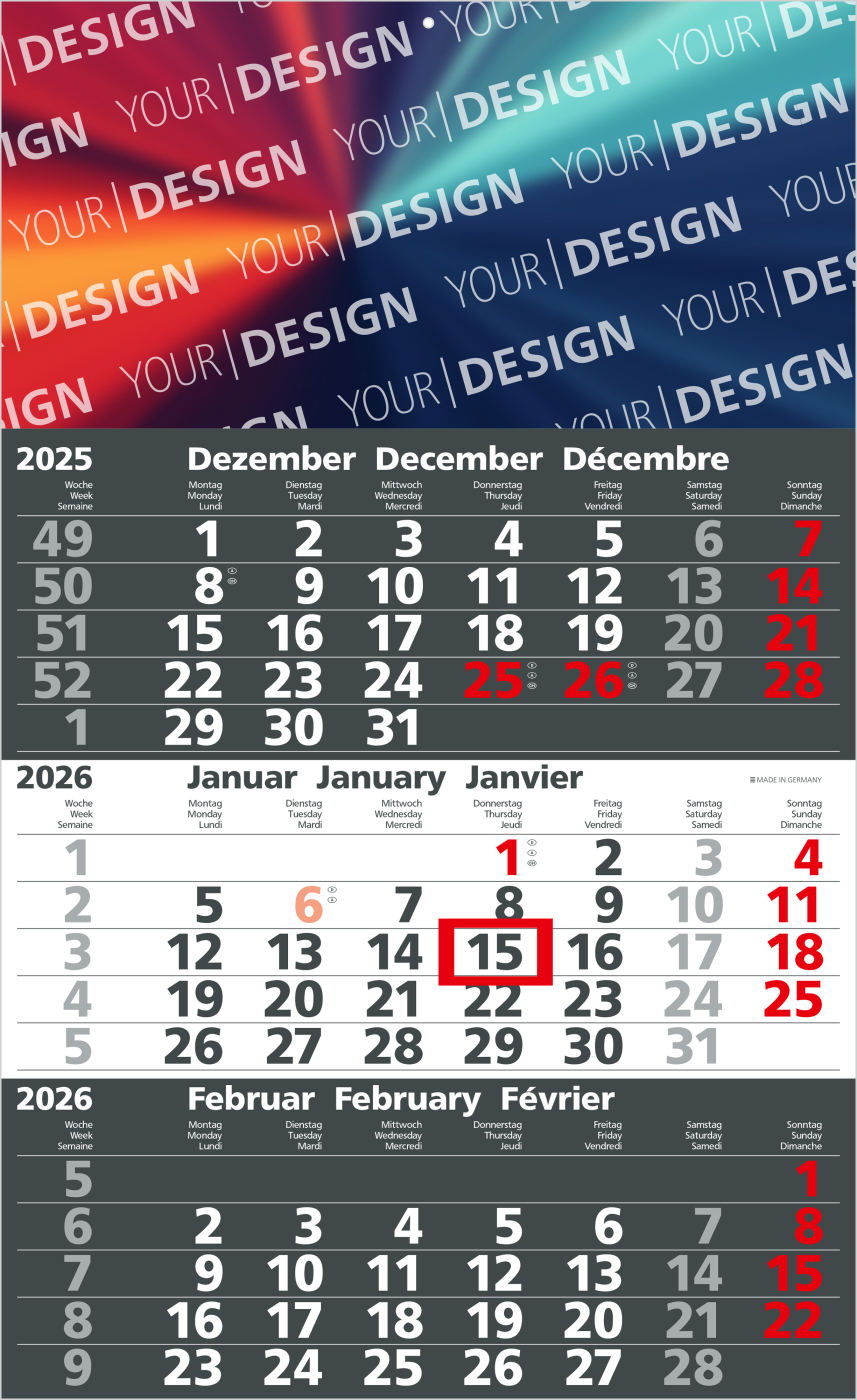 3-Monatskalender Solid 3 Bestseller (Einblatt)