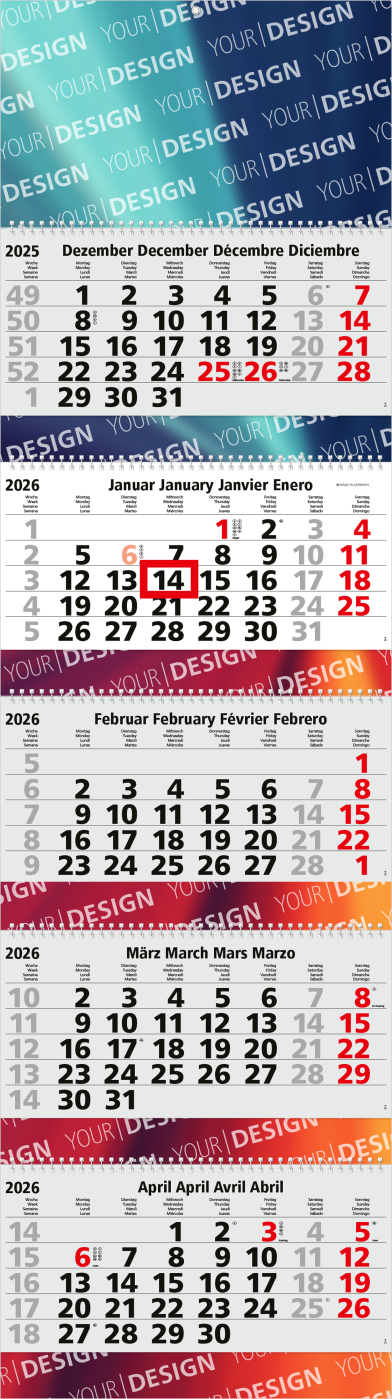 5-Monatskalender Grande Wire-O 5 Bestseller (Mehrblock)