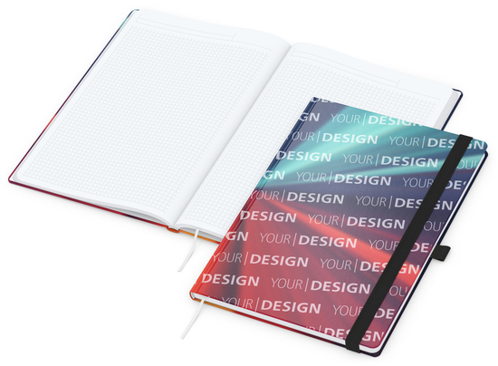 Notizbuch Match-Book White Bestseller, A4, Cover-Star, gloss-individuell, schwarz