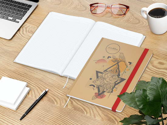 Notizbuch Match-Book White Bestseller, A4, Natura, braun-individuell, rot