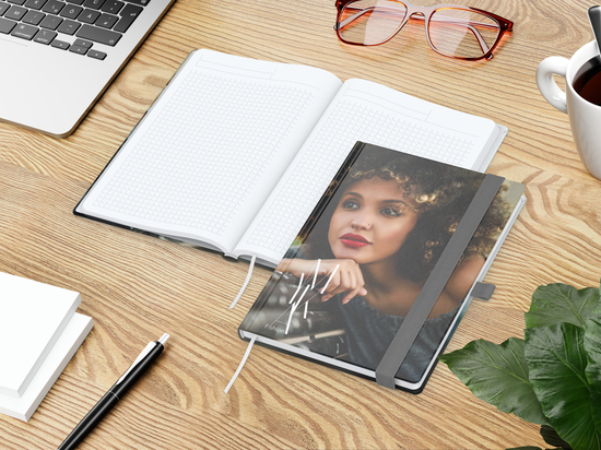 Notizbuch Match-Book White Bestseller, A5, Cover-Star, gloss-individuell, silbergrau