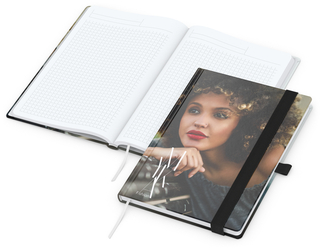 Notizbuch Match-Book White Bestseller, A5, Cover-Star, matt-individuell, schwarz