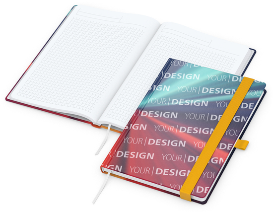 Notizbuch Match-Book White Bestseller, A5, Cover-Star, matt-individuell, gelb