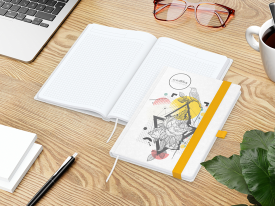 Notizbuch Match-Book White Bestseller, A5, Natura, individuell, gelb