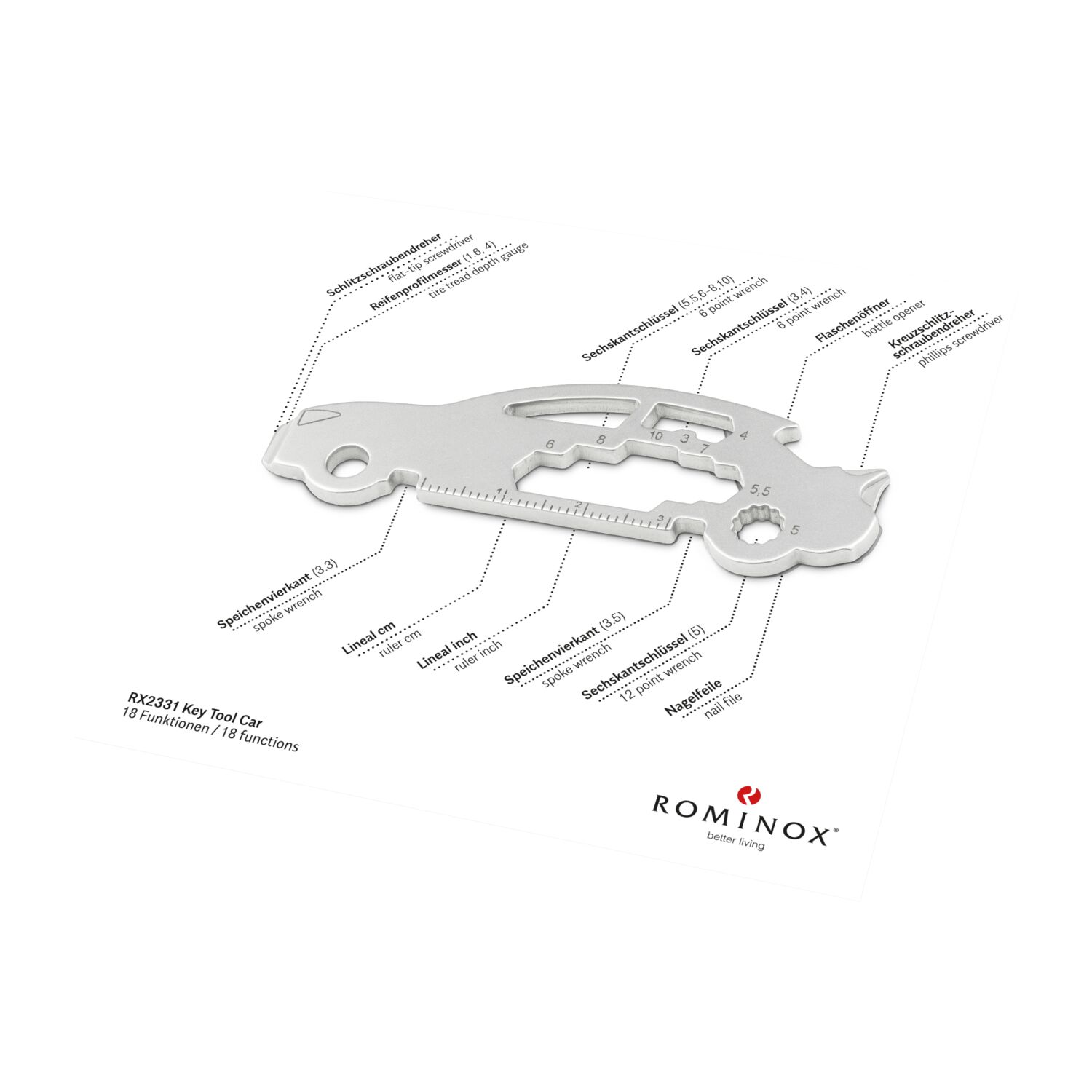 ROMINOX® Key Tool Car/Auto (18 Funktionen) Danke 2K2103p
