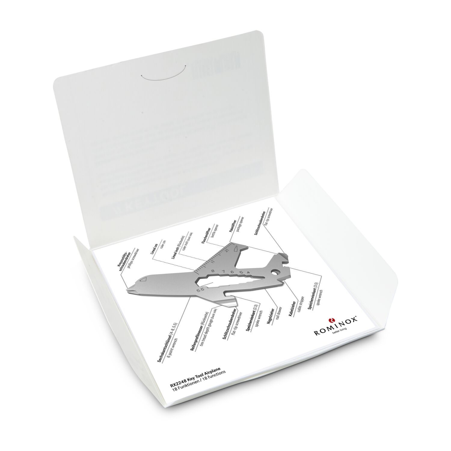 ROMINOX® Key Tool Airplane (18 Funktionen) Viel Glück 2K2109g