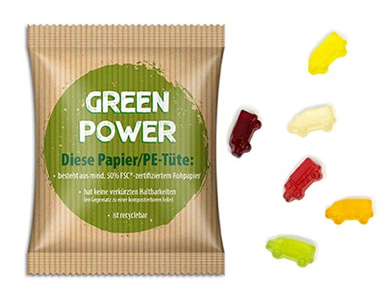 Fruchtgummi Standardformen 15 g LKW Papier/PE-Verbundfolie weiß