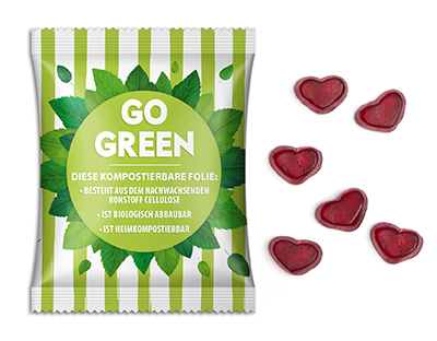 Fruchtgummi Standardformen 10 g Herz transparente kompostierbare Folie