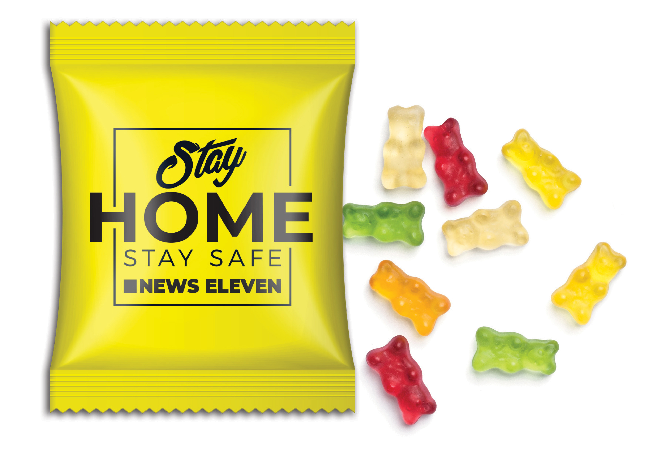 Mini-Gummibärchen vegan im Werbetütchen 10 g Fruchtmischung weiße kompostierbare Folie