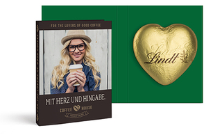 Werbekarte mit Lindt Schokoladen Herz 20 g 20 g  gold