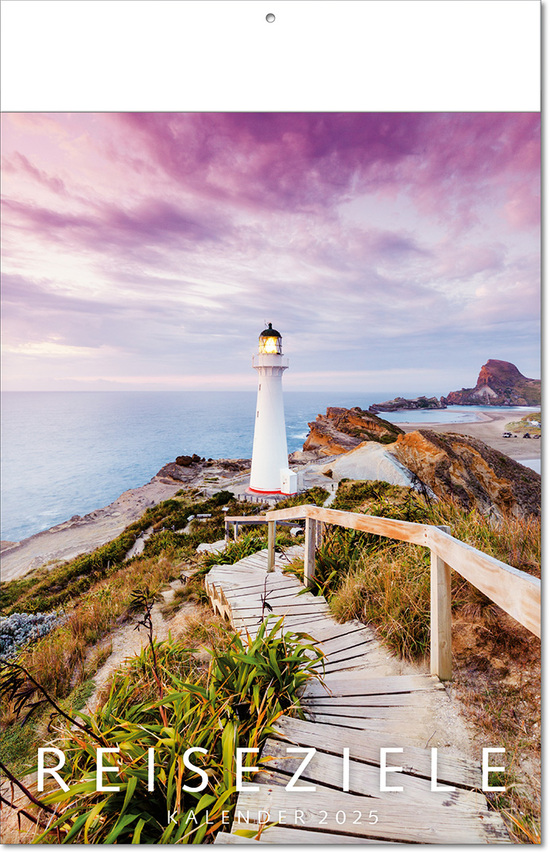 Kalender "Reiseziele" im Format 24 x 37,5 cm, mit Fälzel
