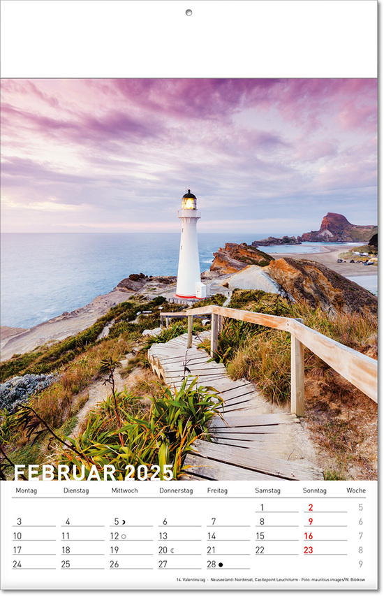 Kalender "Reiseziele" im Format 24 x 37,5 cm, mit Fälzel