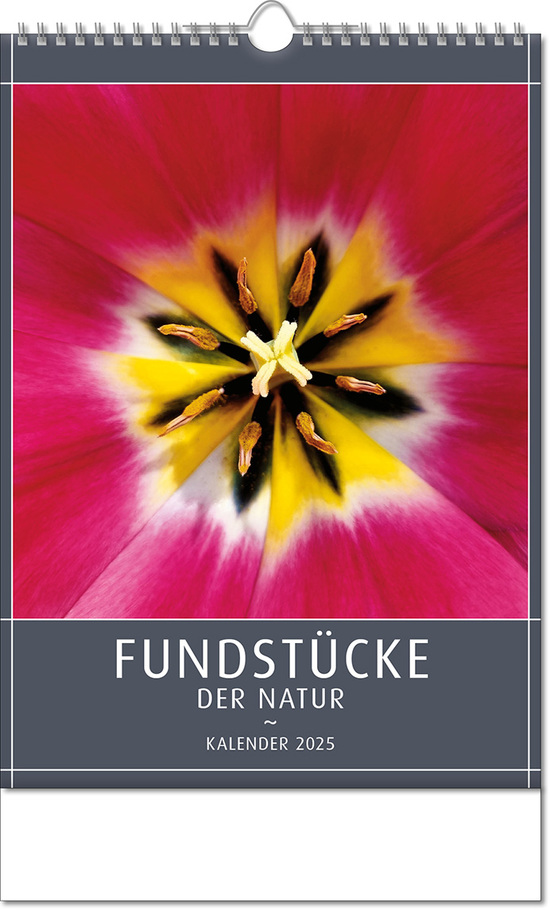 Kalender "Fundstücke der Natur" im Format 24 x 38,5 cm, mit Wire-O Bindung und verlängerter Rückwand