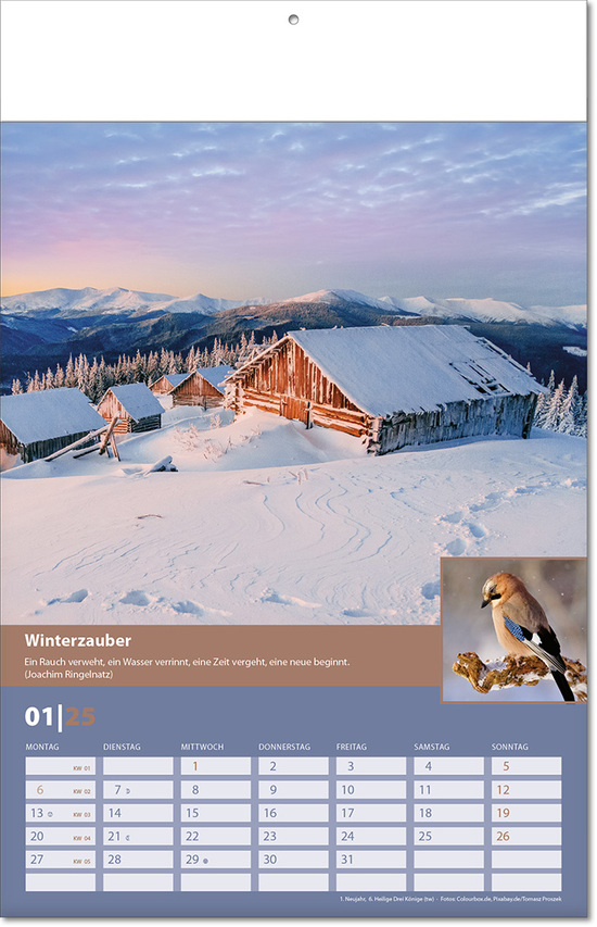 Kalender "Landlaune" im Format 24 x 37,5 cm, mit Fälzel