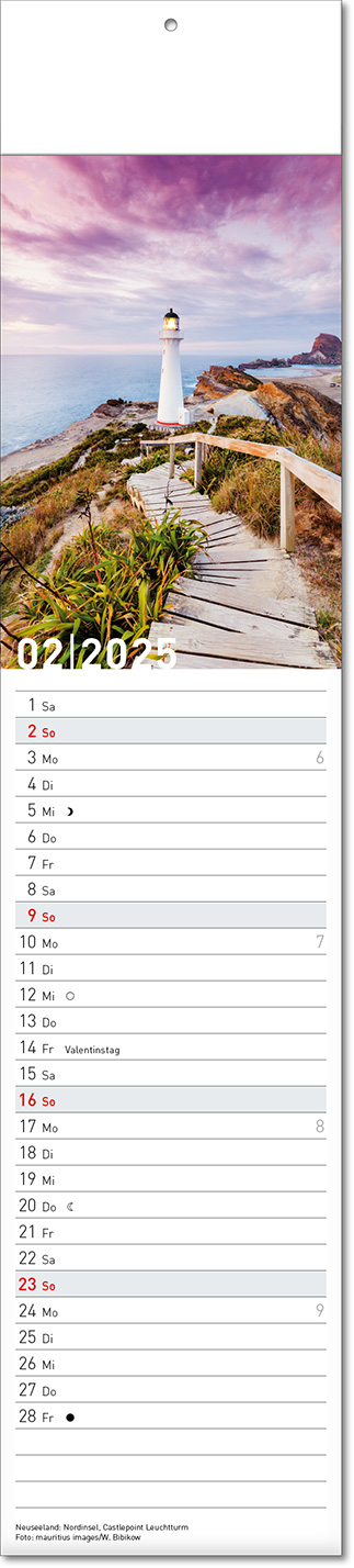 Kalender "Reiseziele" im Format 11 x 50 cm, mit Fälzel