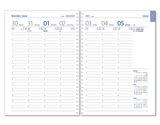 Wochenkalender "Business D Wire" im Format 17,2 x 24 cm, deutsches Kalendarium Grau/Blau, 144 Seiten, Wire-O-Bindung, mit Eckenperforation, Deckelpaar Fashion rot
