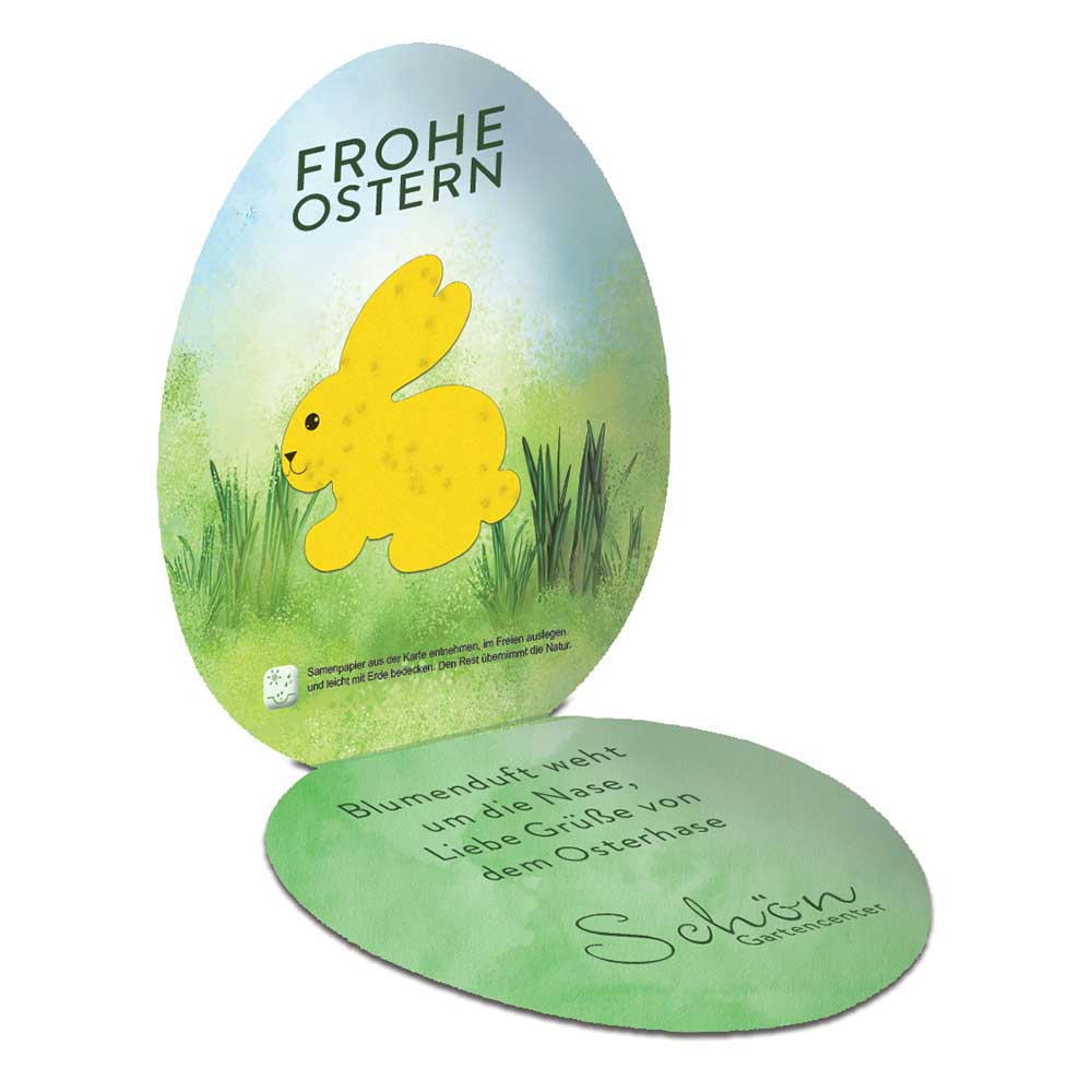 Samenpapier in Klappkärtchen Ei - Häschen