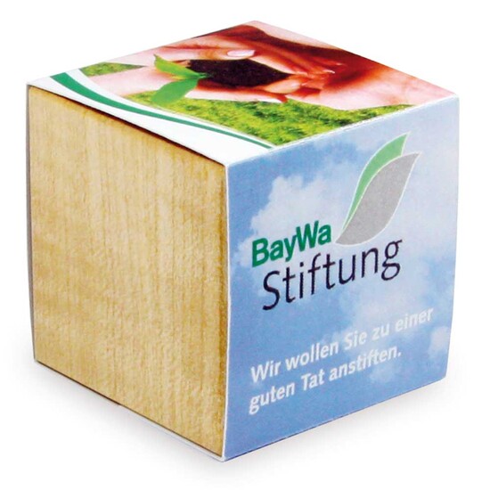 Pflanz-Holz mit Samen (Graspapier-Banderole) - Petersilie, 1 Seite gelasert