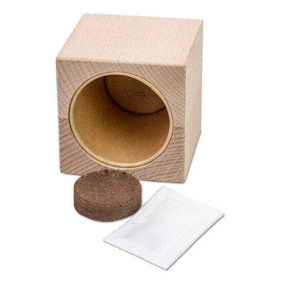 Pflanz-Holz Grande mit Samen - Glücksklee-Zwiebel, 1 Seite gelasert (* Je nach Verfügbarkeit der Glücksklee-Zwiebeln)