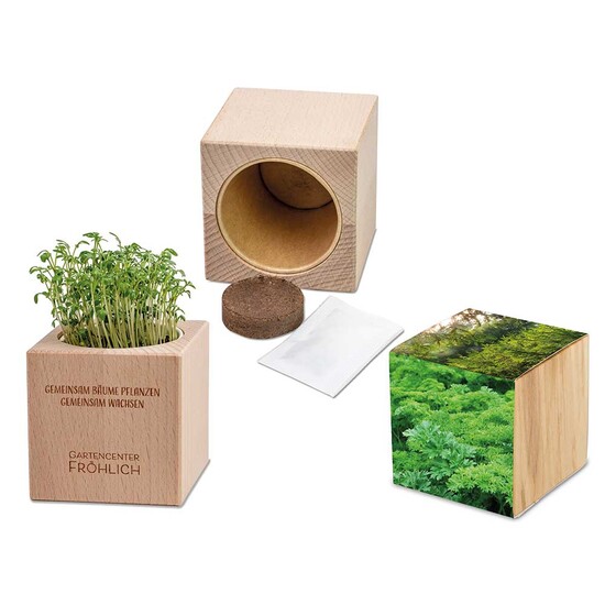 Pflanz-Holz Grande mit Samen - Petersilie, 2 Seiten gelasert