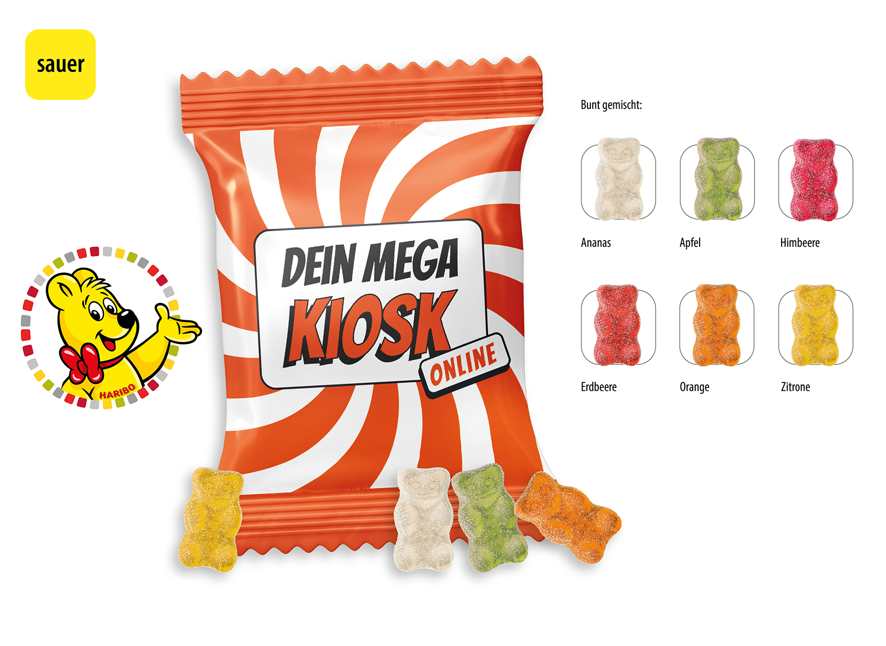 HARIBO Saure Goldbären Werbetüte, Inhalt: HARIBO Saure Goldbären ca. 10 g