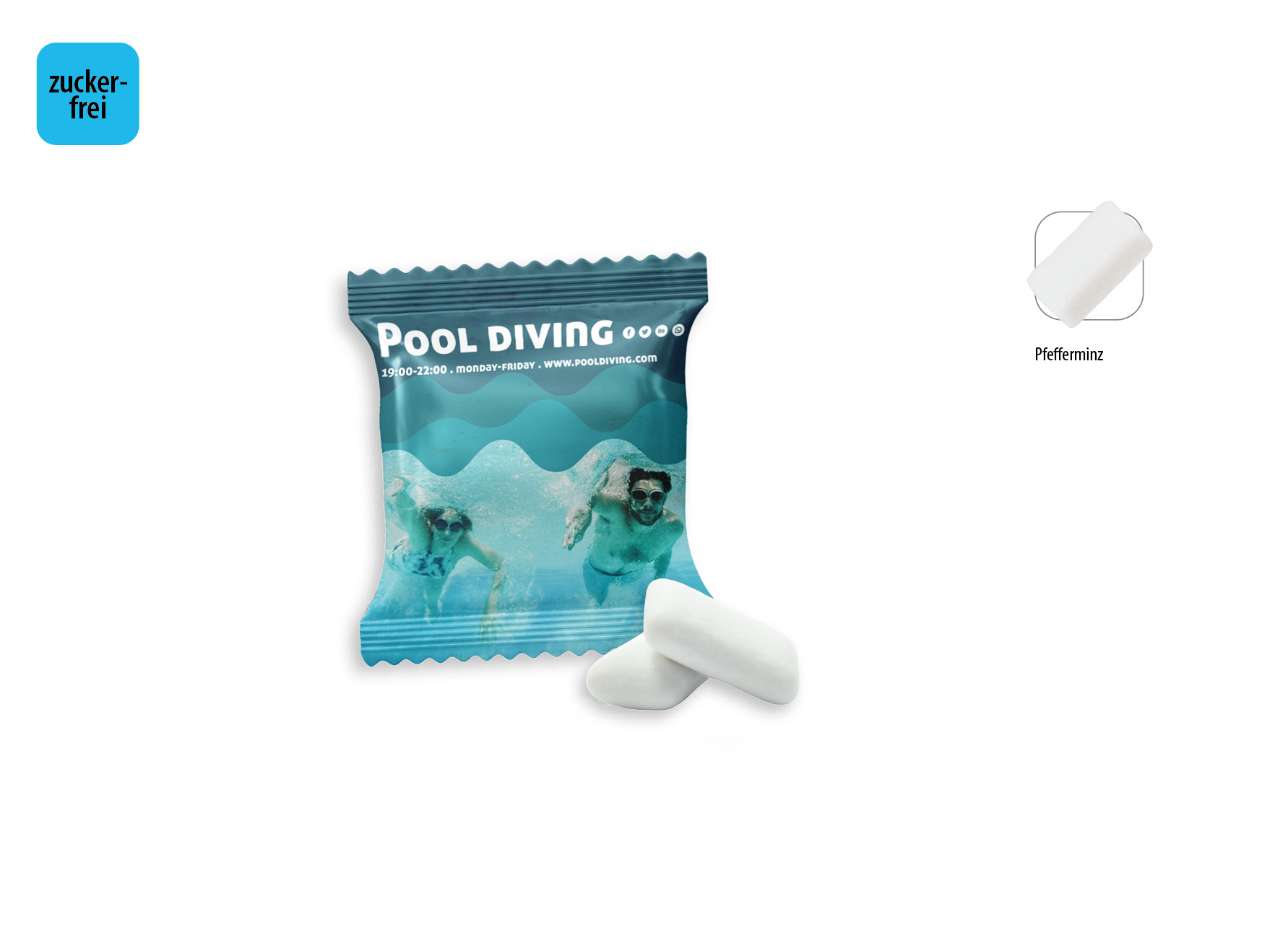 Kaugummi Dragees zuckerfrei Werbetüte, Inhalt: Kaugummi Dragees zuckerfrei ca. 2,5 g