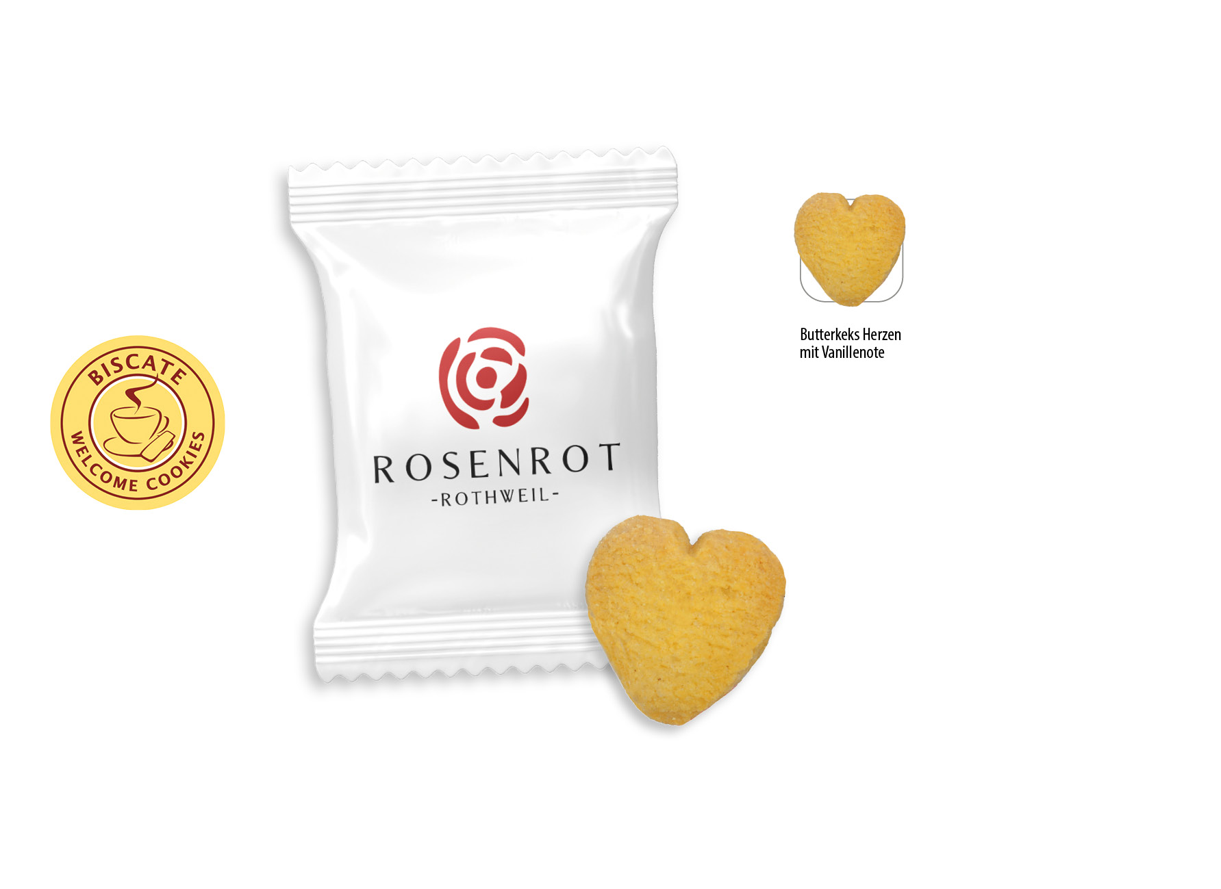 Butterkeks Herzen Flowpack, Inhalt: Butterkeks Herzen ca. 8 g