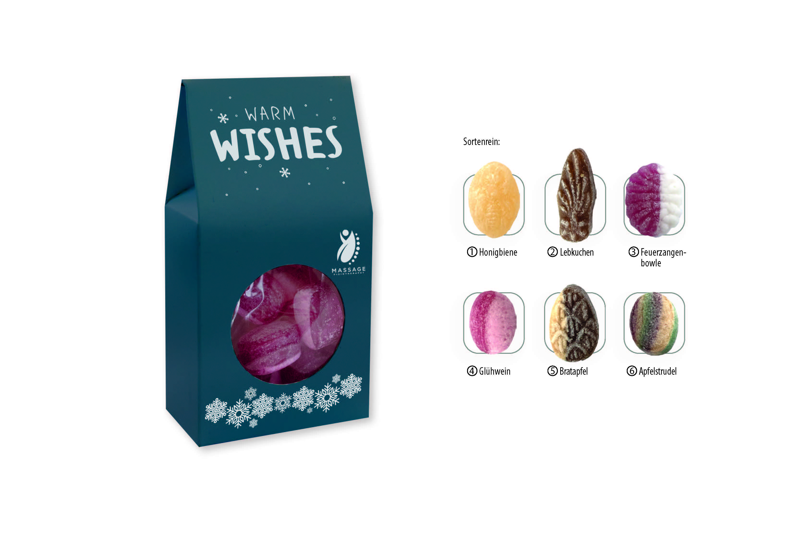 Beutelschachtel mit Weihnachtsbonbons, Inhalt: Glühwein Bonbons (ohne Alkohol) ca. 60 g