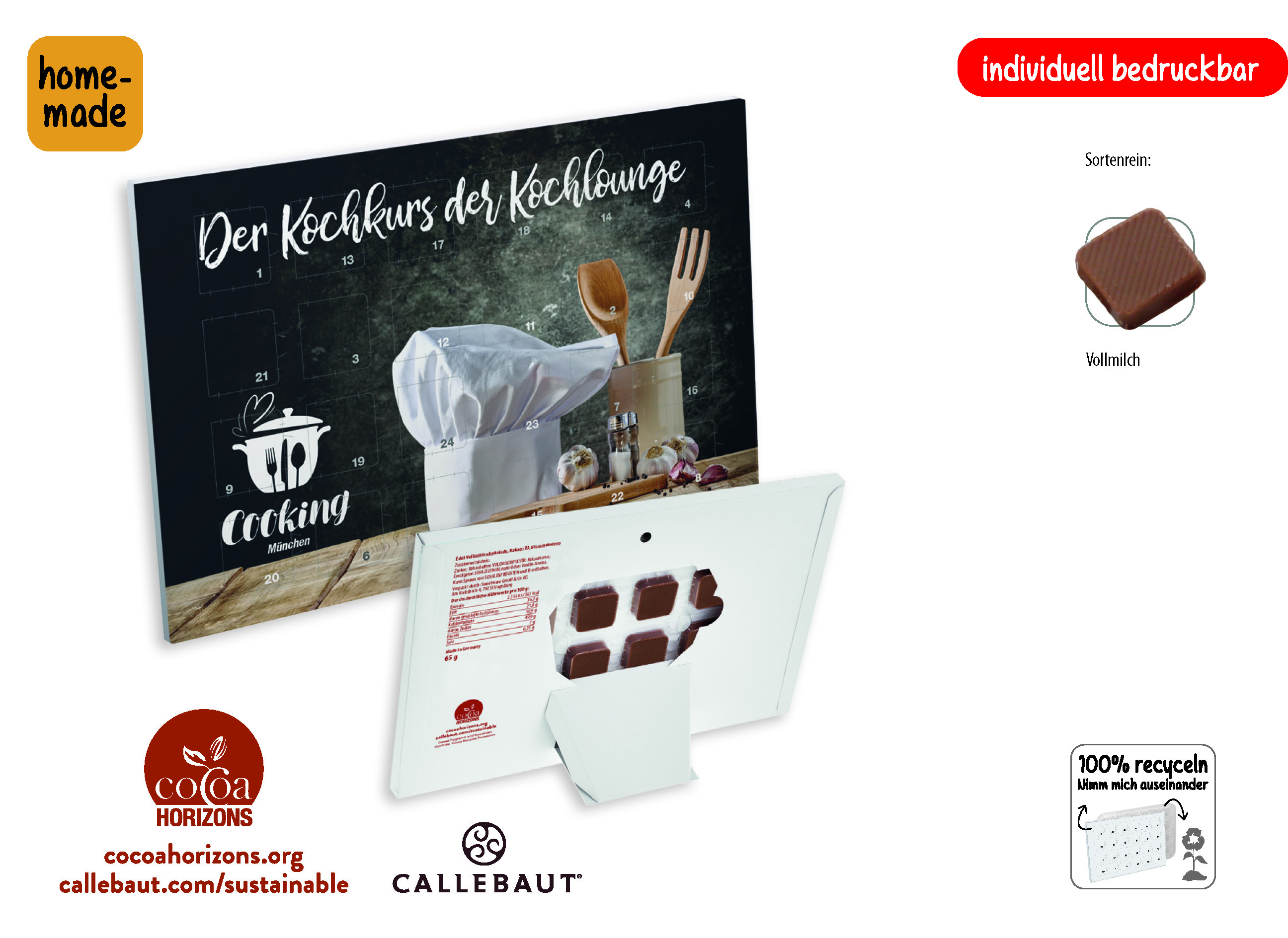 Countdown-Eventkalender Tischkalender, 24 StückCallebaut Vollmilch Schokolade Kalender