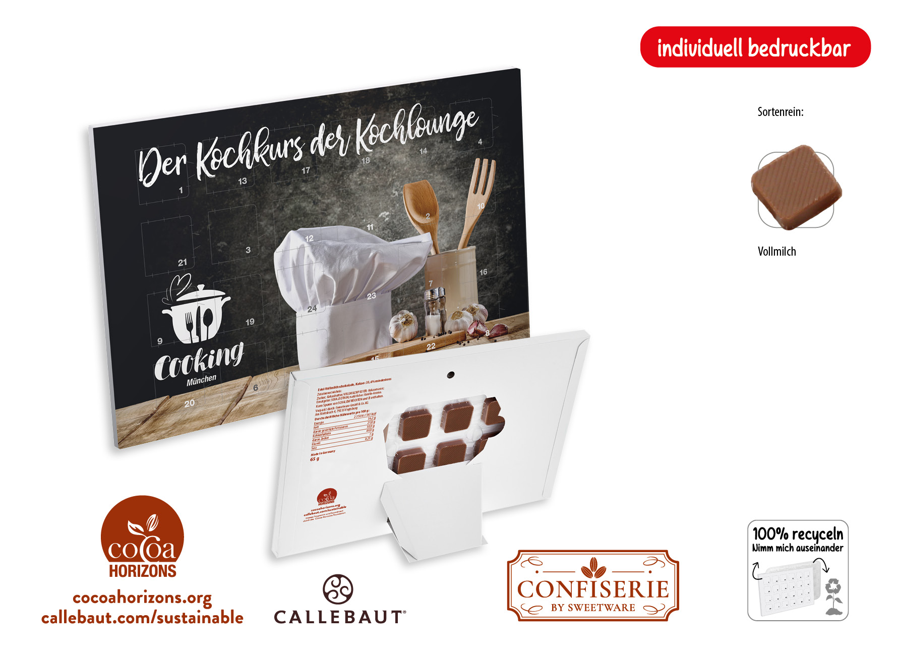 Countdown-Eventkalender Tischkalender, Inhalt: Callebaut Vollmilch Schokolade Kalender ca. 60 g