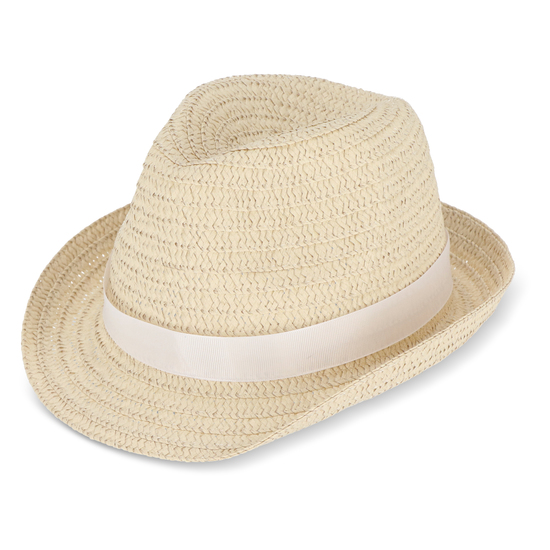 Pflanzlicher Strohhut mit farbigem Band